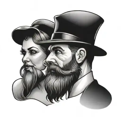 A Tattoo Design Of A Bearded Man And His Wife And Their Daughter