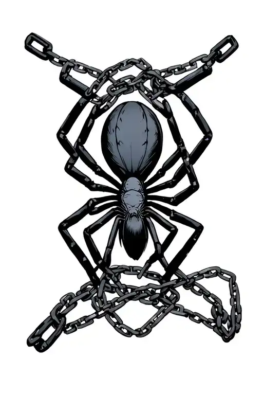 Spider Phantom Troupe Tramp Stamp Cyber Sigilism Style Tattoo With Chain Wrapped Around It