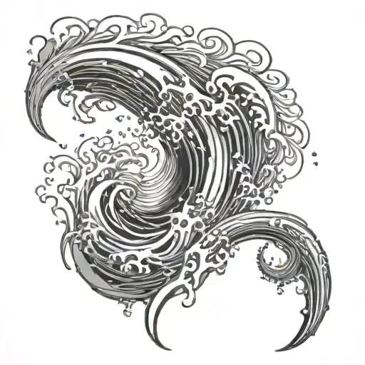 Entire Left Leg Covered With Water And Waves With Design