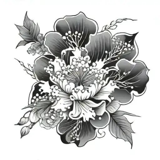 Japanese Flowers With An Abstract Style And Fine Line