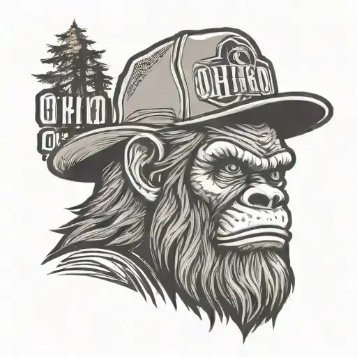 Bigfoot Head Wearing A Trucker Hat With Ohio Logo On It