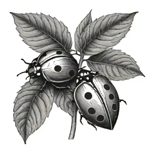 2 Ladybugs And Fig Leaf