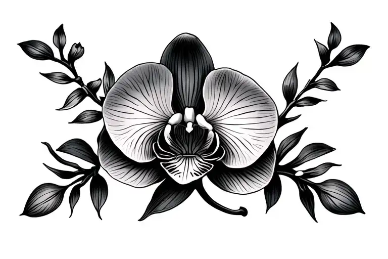 Orchid Floral Chest Piece With Stems Symmetrical Parallel To Collar Bones