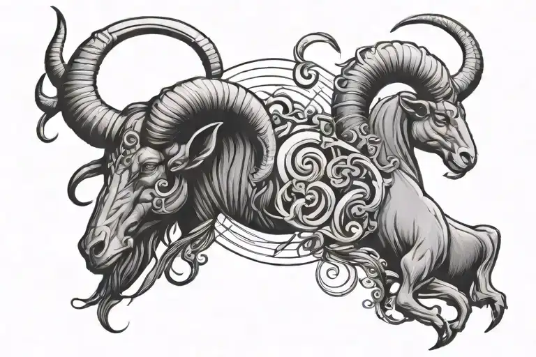 Capricorn Aries Combo Tattoo Design
