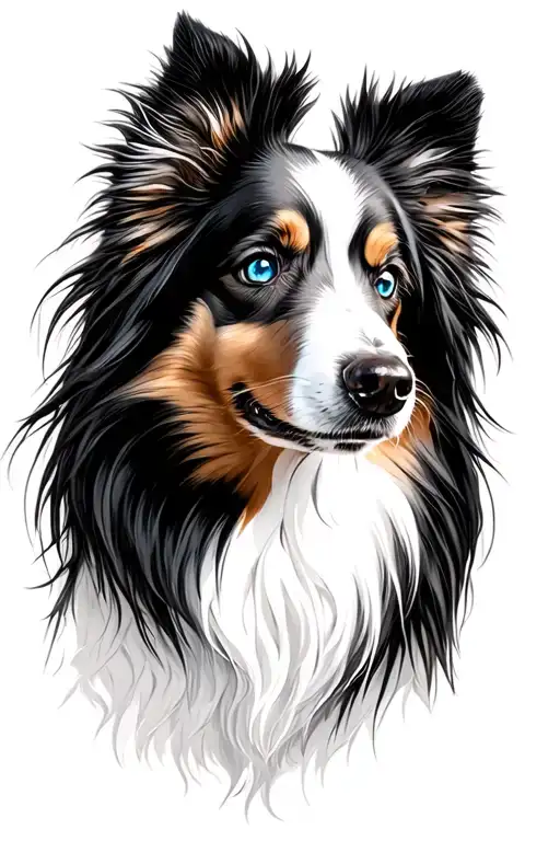 White And Black Sheltie With Blue Eyes