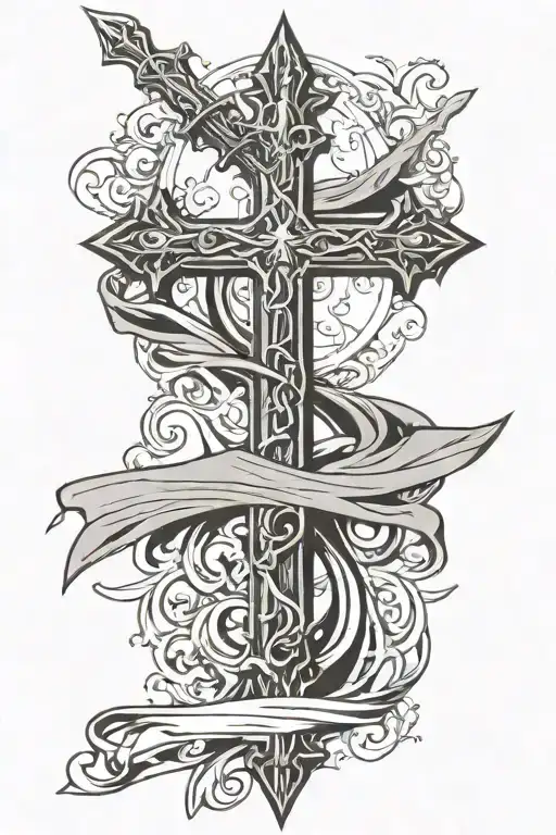 Religious Cross With Sword Going Vertical