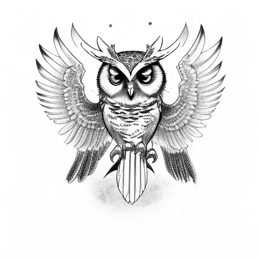 Owl With It's Wings Spread With A Snake In Claws