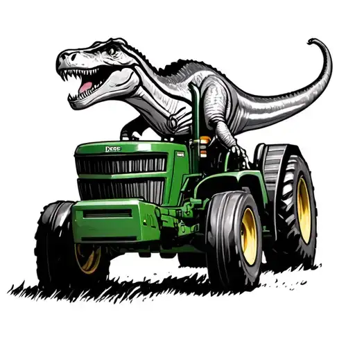 Tranosaurus Rex Driving A John Deer Tractor