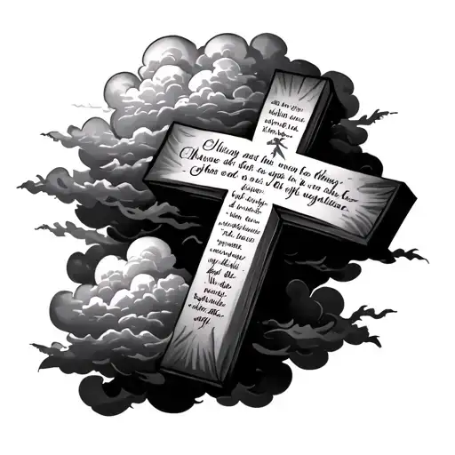Cross With Clouds Surrounding It With A Bible Verse