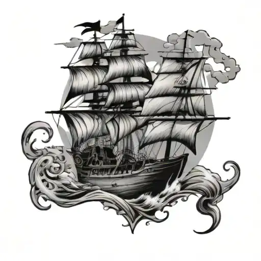 Pirate Ship And Broken Beer Bottle