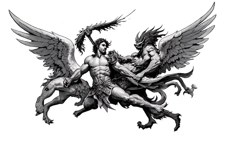 Warrior Archangel Michael Fighting Demons