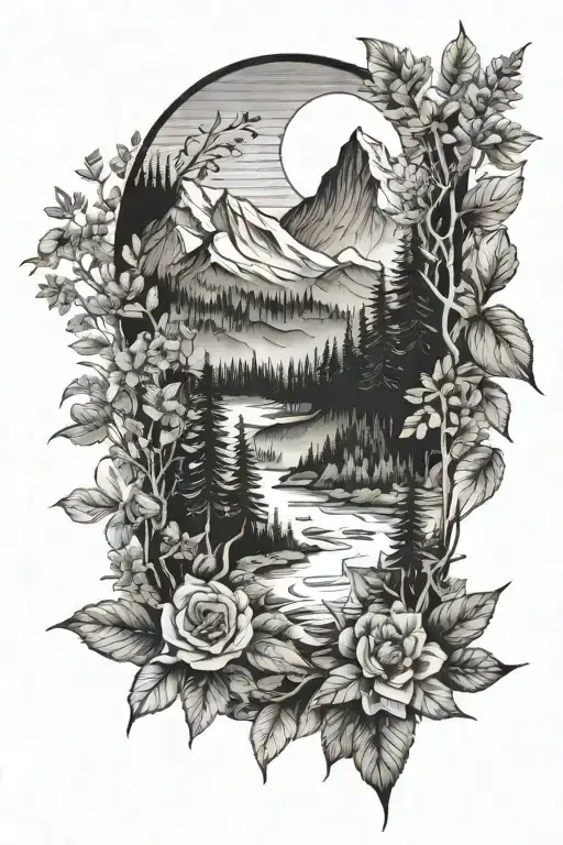 Forest Mountains And Botanicals Surrounding