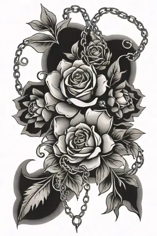 Thigh Tattoo Floral With Chains