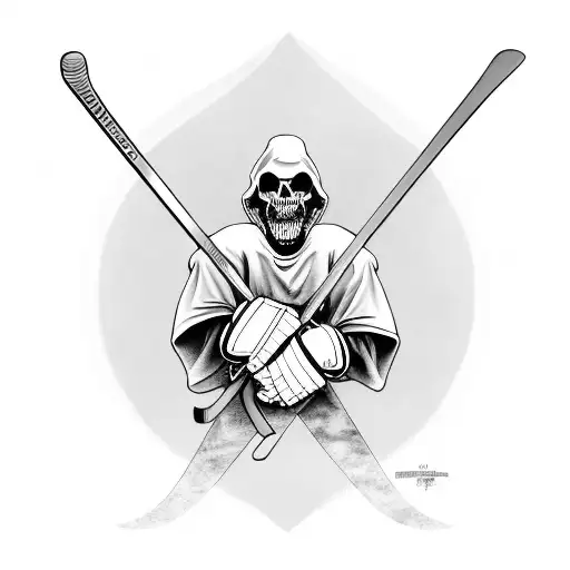 The Grim Reaper With A Hockey Stick As A Scythe And Holding A Hockey Helmet In The Other Hand