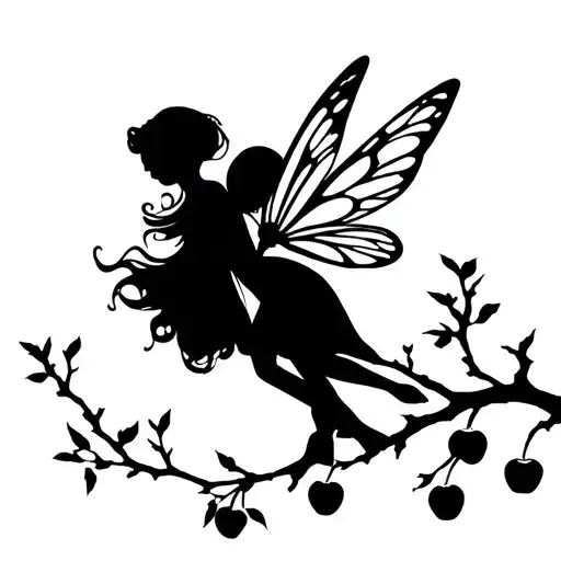 Silhouette Fairy On A Cherry Tree Branch