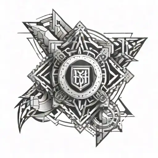 An Abstract Geometric Design Incorporating Elements Of A School Emblem And Futuristic Technology