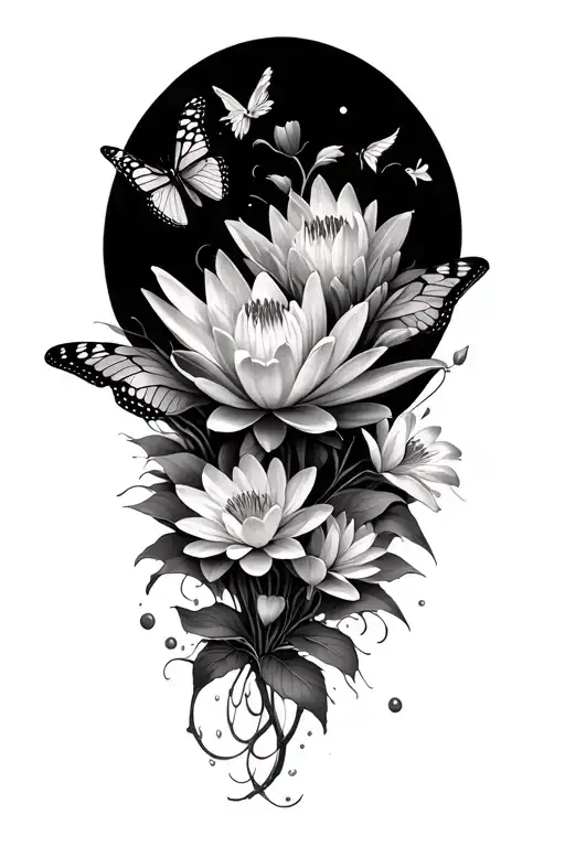 Water Lilly And Butterflies And Flowers Coming
