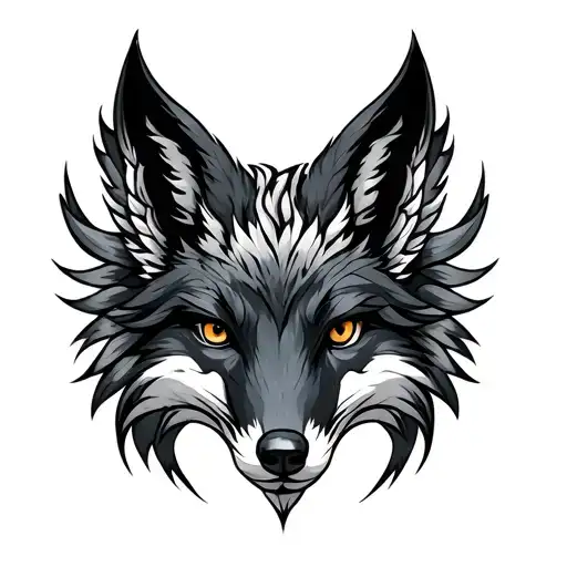 Melanistic Cross Fox Head With Phoenix Body