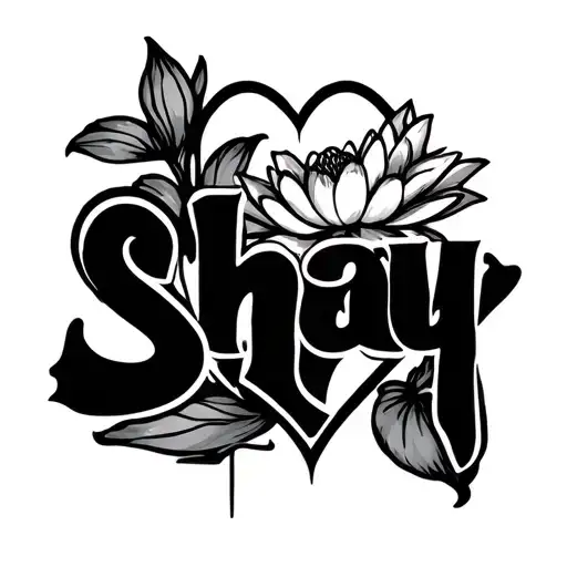 The Word Shay In Graffiti With A Heart And Water Lily Flower