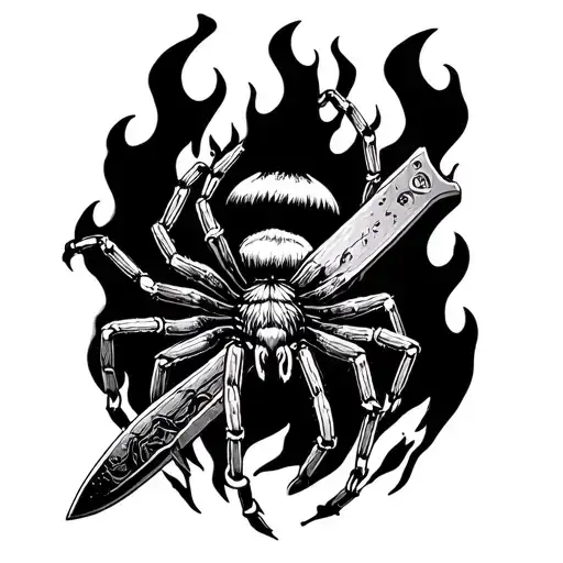 Spider On A Knife Wrapped In A Chain On Fire