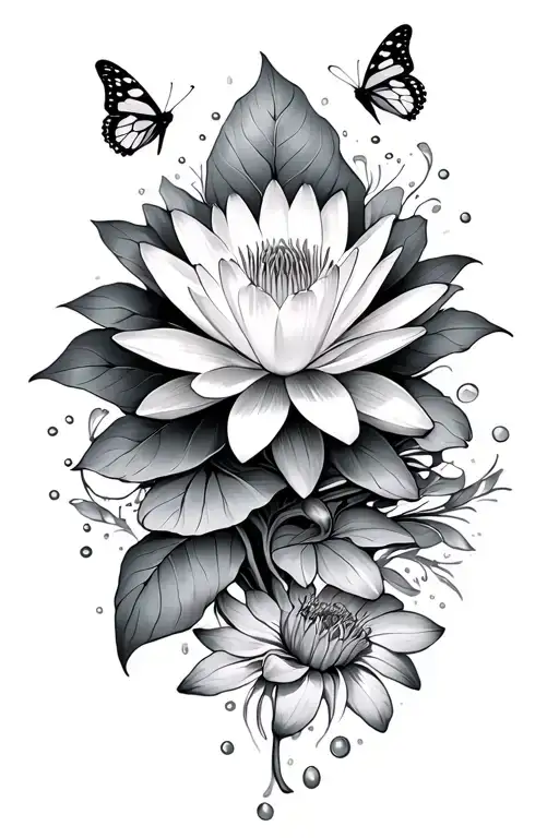 Water Lilly And Butterflies And Flowers Coming