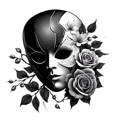 Broken Gothic Mask With Roses And Cherry Blossoms