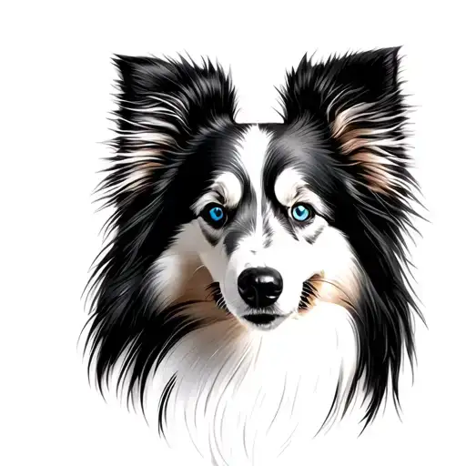 White And Black Sheltie With Blue Eyes