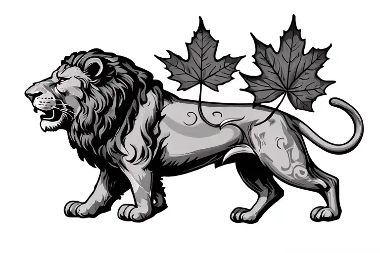 Lion Holding A Maple Leaf