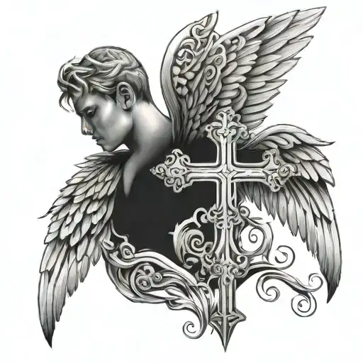 Cross With Angel Wings Back Of Neck