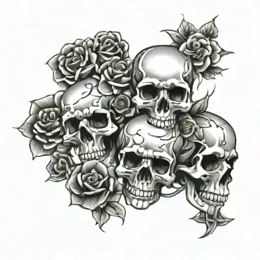 Design A Tattoo Showcasing A Collection Of Different Skulls Adorned With Various Crosses And Roses