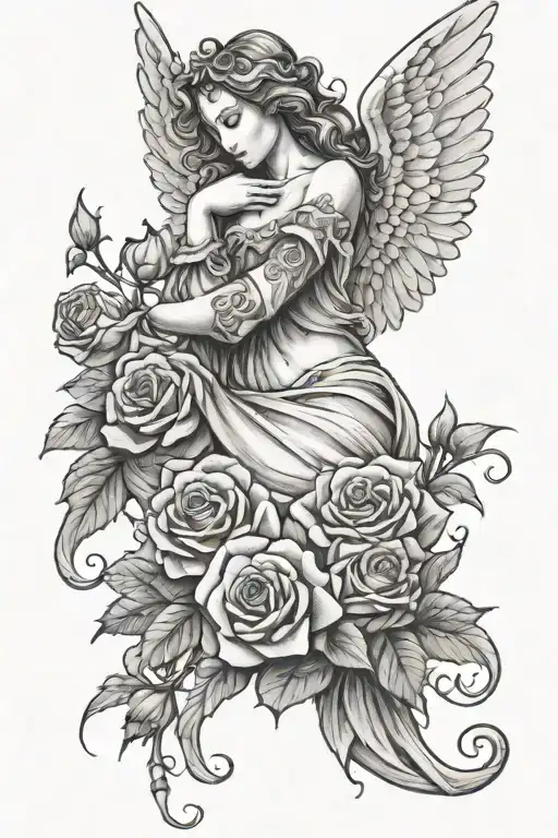 Angel With Crosses And Roses