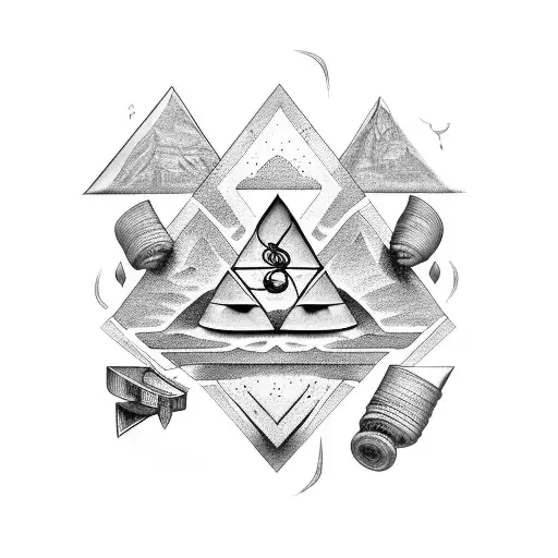 3 Pyramides With Music Notes And G-clef