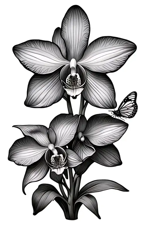 Orchid With A Butterfly Pollinating It