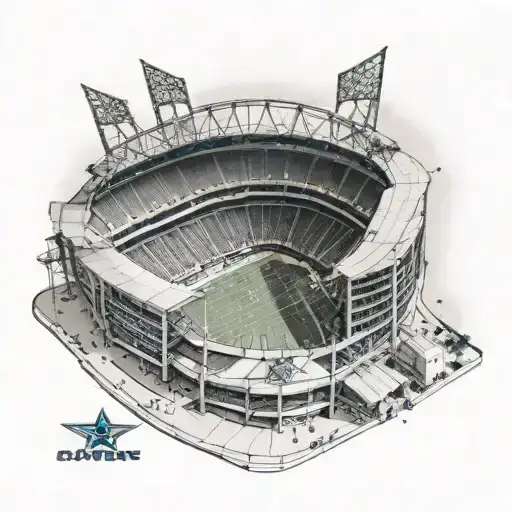 A Detailed Black And Grey Tattoo Of A Dallas Cowboys Stadium Scene With A Unique Perspective