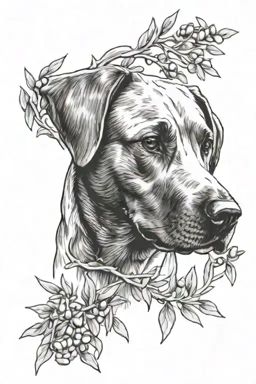 Lab Dog Portrait Hidden Within An Olive Tree Intertwined