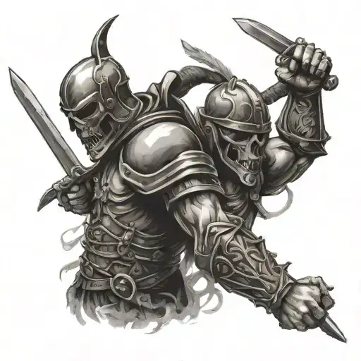 Skull Gladiator Fighting In An Arena