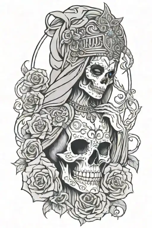 Santa Muerte Skull And Woman Hybrid
