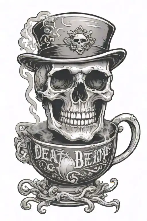 Skull Mug With Rising Steam That Says Death Before Decaf