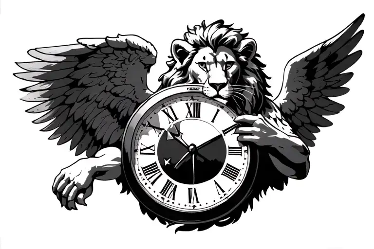 A Lion Angel Holding A Clock