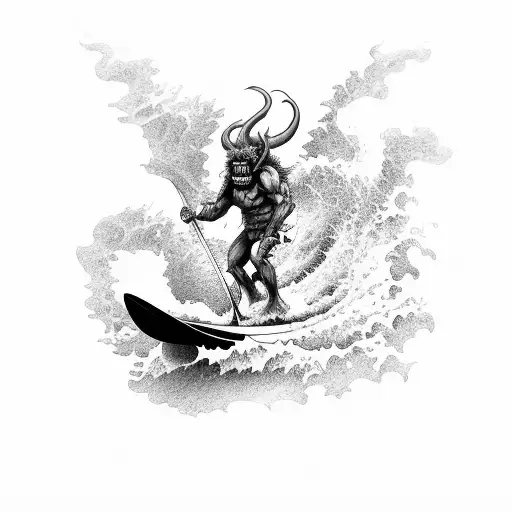 An Oni Demon Surfing A Wave
