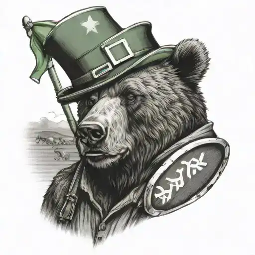 Bear As An Irish Farmer With An Irish And Russian Flag Crossover In The Background
