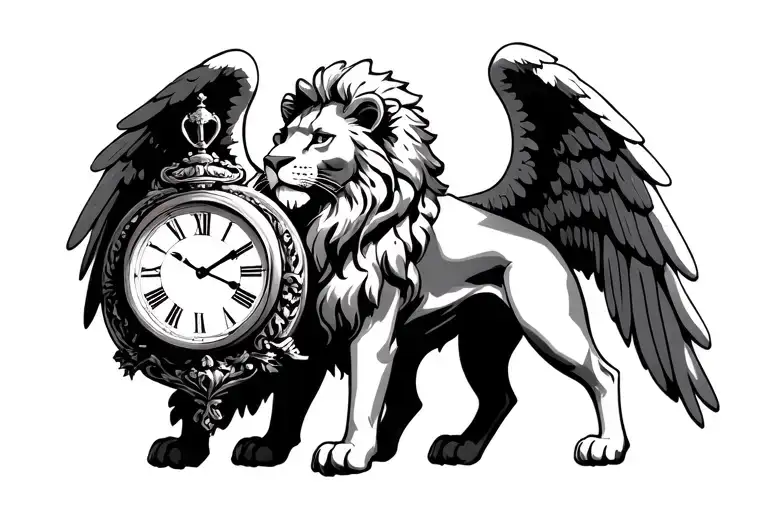 A Lion Angel Holding A Clock