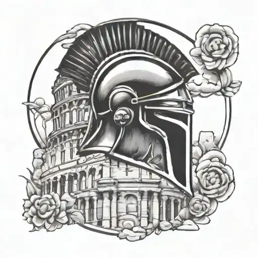 Spartan Helmet With A Colosseum Backdrop