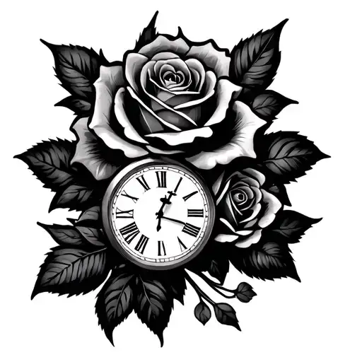 Script Roses And Clock Face