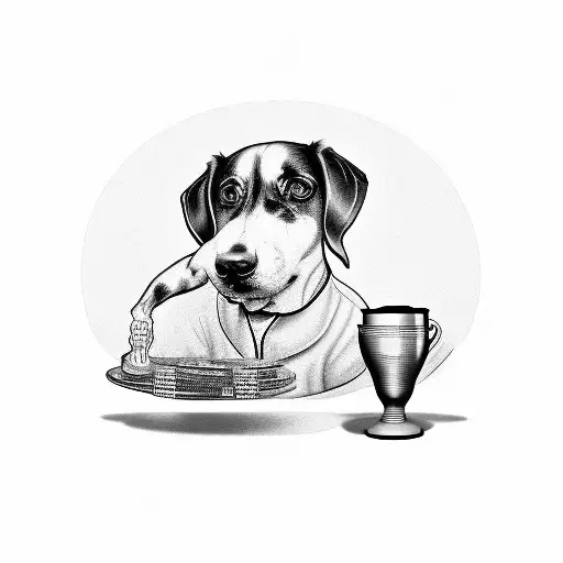 A Cashier Dog Serving A Cup Of Coffee