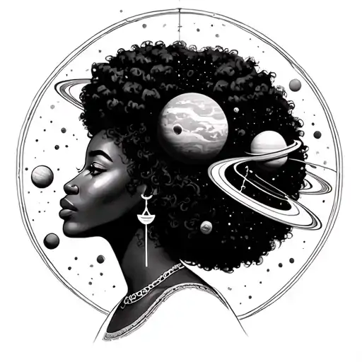 Black Woman With Afro Libra Surrounded With Planets