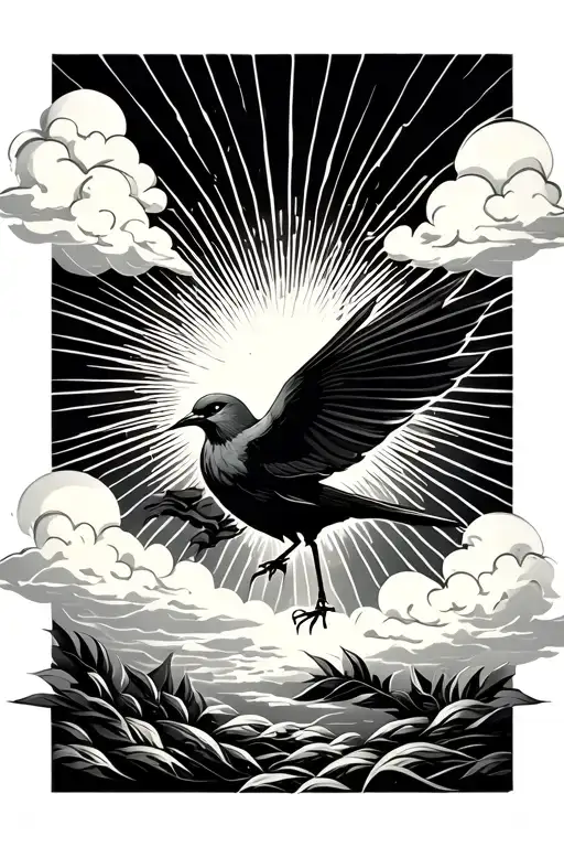 Bird With Sun Rays And Clouds