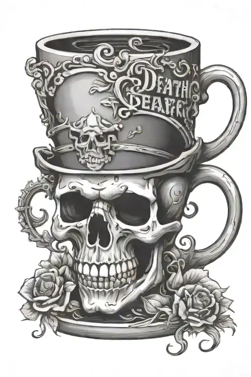 Skull Mug With Steam That Says Death Before Decaf