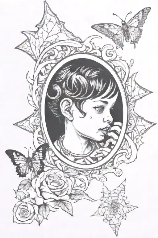 Little Girl Looking Into Mirror Seeing A Man