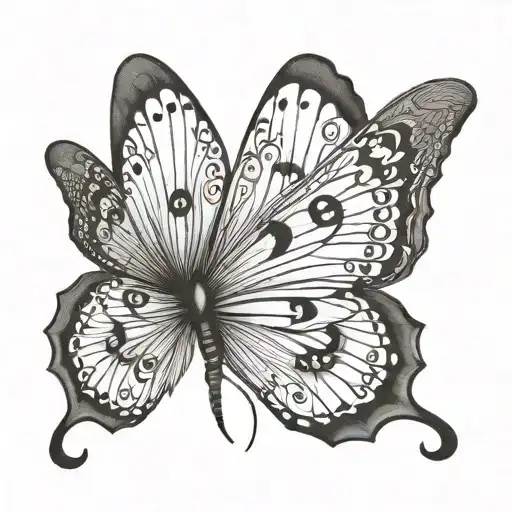 A Minimalist Black And Grey Tattoo Of A Butterfly With The Number 143 Hidden Within The Wings